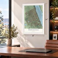South Daytona, Florida map, 18 x 24 inch print in a white frame in a home office