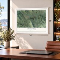 South Fork, Colorado map, 18 x 24 inch print in a white frame in a home office