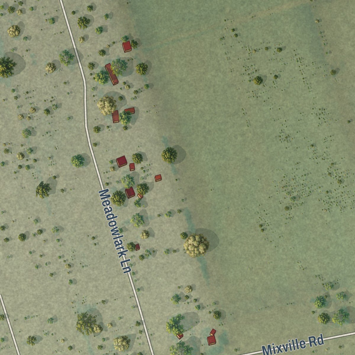 Second close-up of the map of South Frydek, Texas print showing more streets and buildings