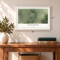 South Frydek, Texas map, 12 x 18 inch print in a white frame in an entryway