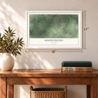 South Fulton, Tennessee map, 12 x 18 inch print in a white frame in an entryway