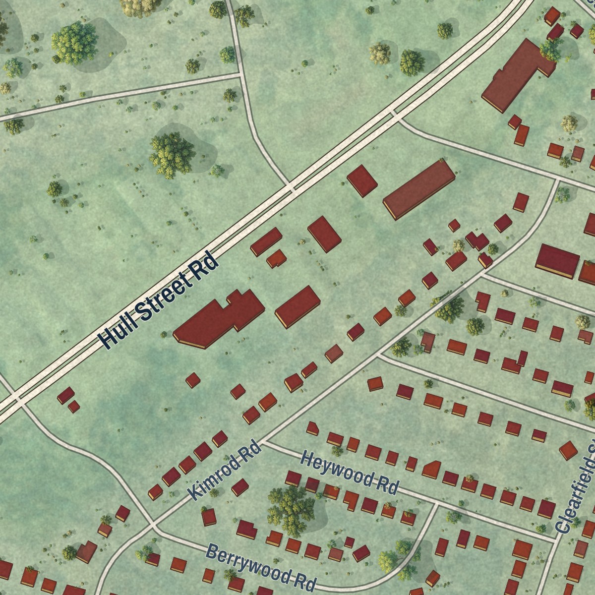 Second close-up of the map of South Garden, Virginia print showing more streets and buildings