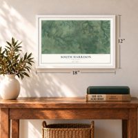 South Harrison, New Jersey map, 12 x 18 inch print in a white frame in an entryway
