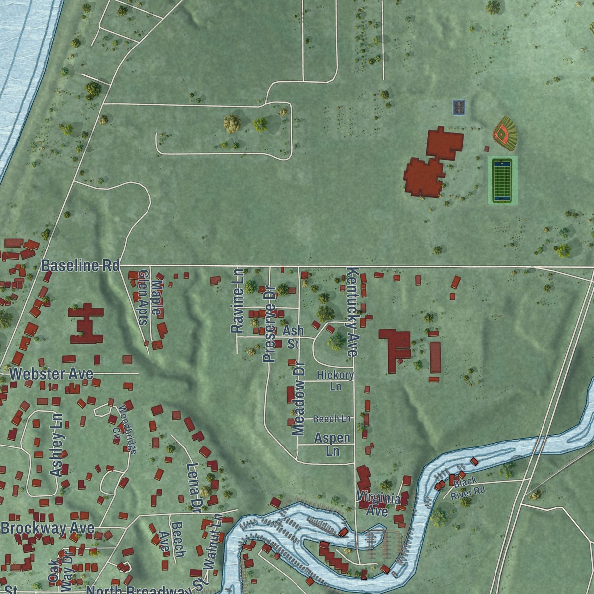 Second close-up of the map of South Haven, Michigan print showing more streets and buildings
