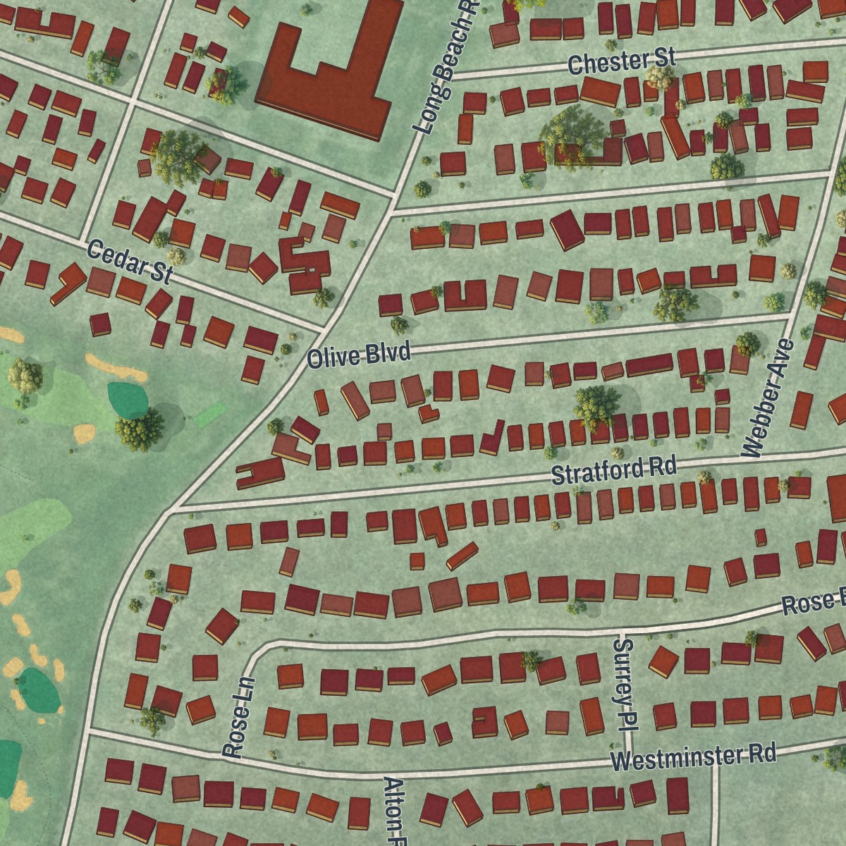 Second close-up of the map of South Hempstead, New York print showing more streets and buildings
