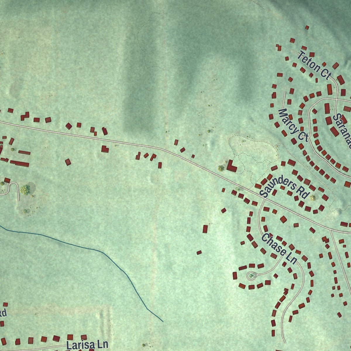 Second close-up of the map of South Hill, New York print showing more streets and buildings