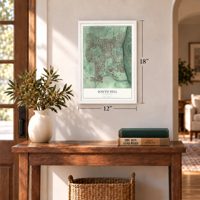 South Hill, Washington map, 12 x 18 inch print in a white frame in an entryway