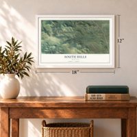 South Hills, Montana map, 12 x 18 inch print in a white frame in an entryway