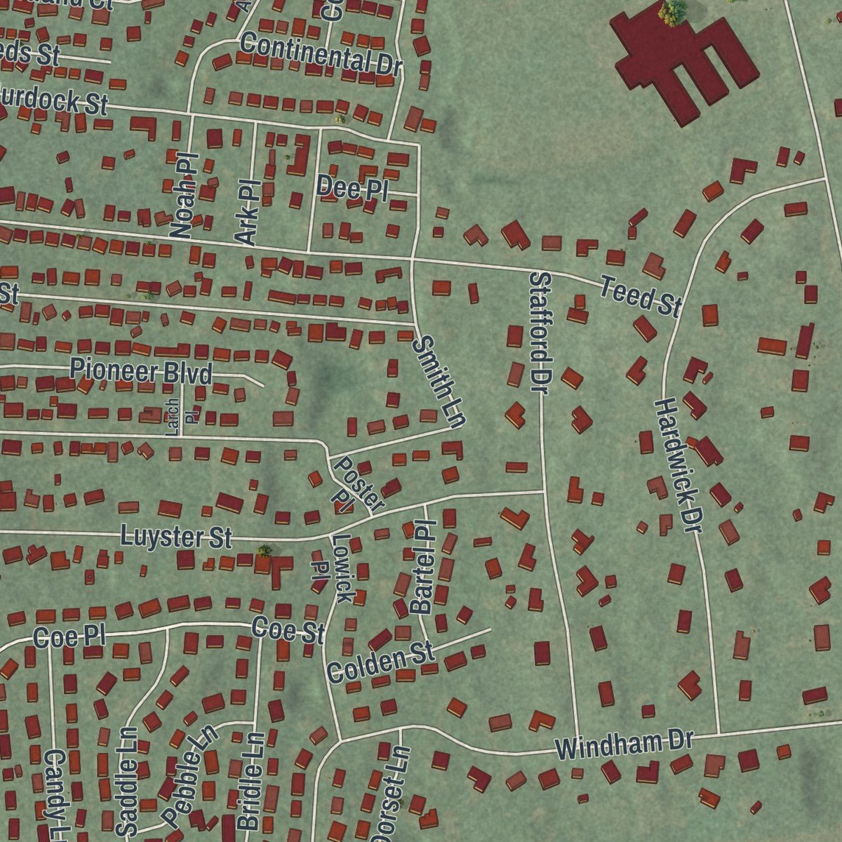 Second close-up of the map of South Huntington, New York print showing more streets and buildings