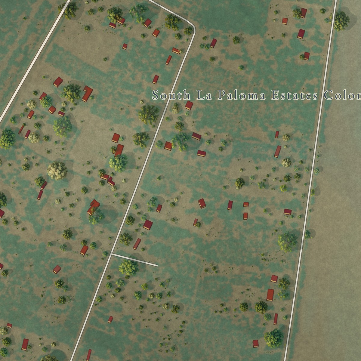 Second close-up of the map of South La Paloma, Texas print showing more streets and buildings