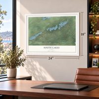 South Lakes, Alaska map, 18 x 24 inch print in a white frame in a home office