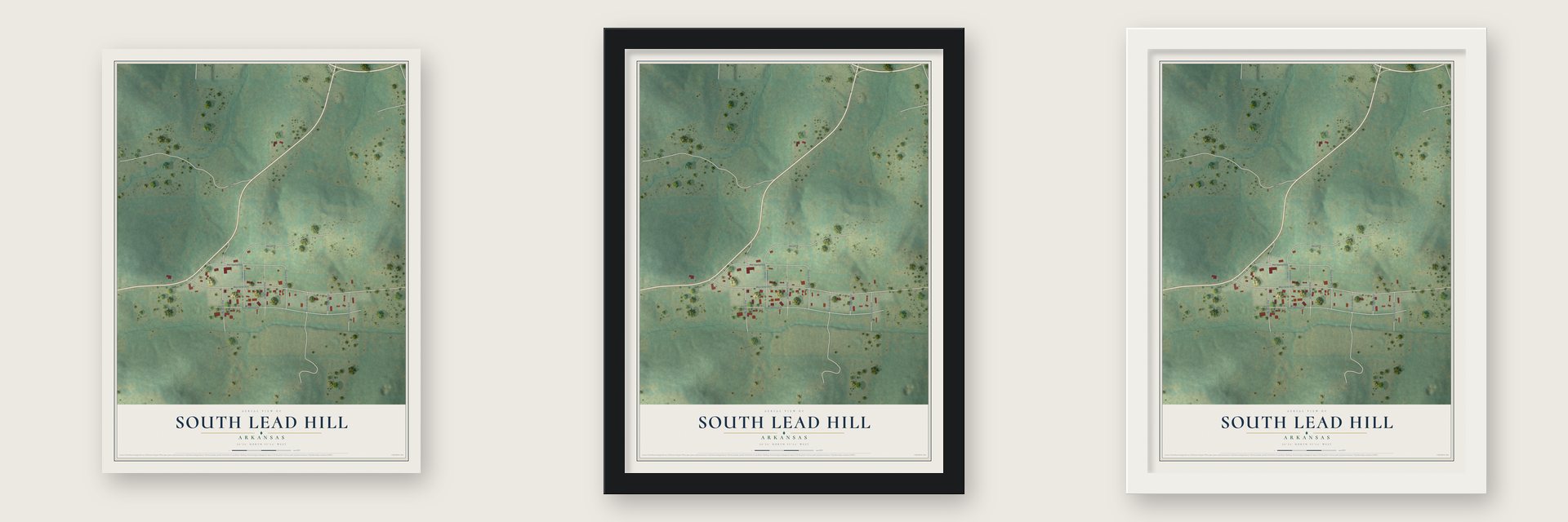 South Lead Hill, Arkansas map unframed, in a black wood frame and in a white wood frame