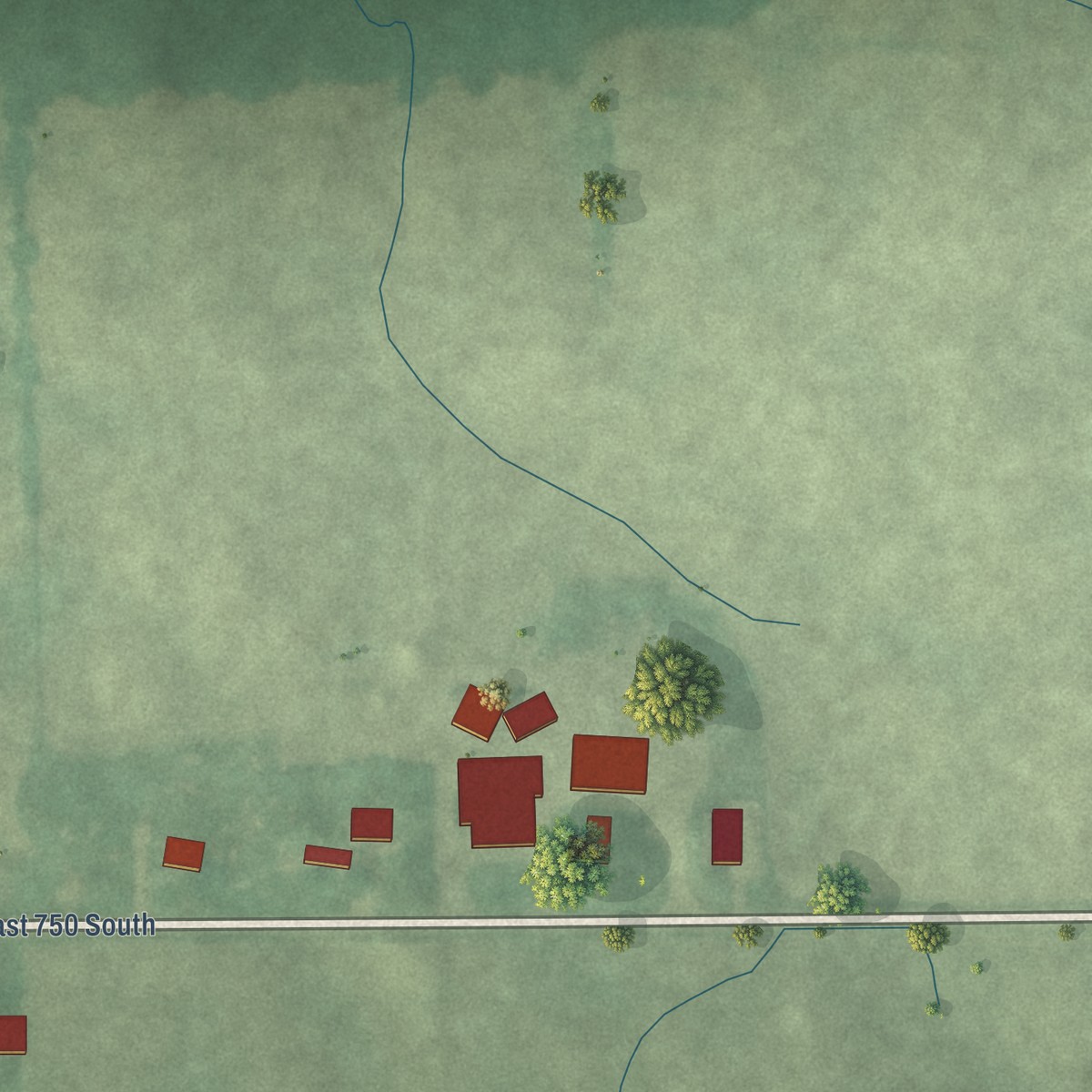 Second close-up of the map of South Milford, Indiana print showing more streets and buildings