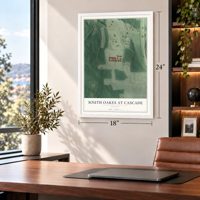 South Oakes at Cascade, Georgia map, 18 x 24 inch print in a white frame in a home office