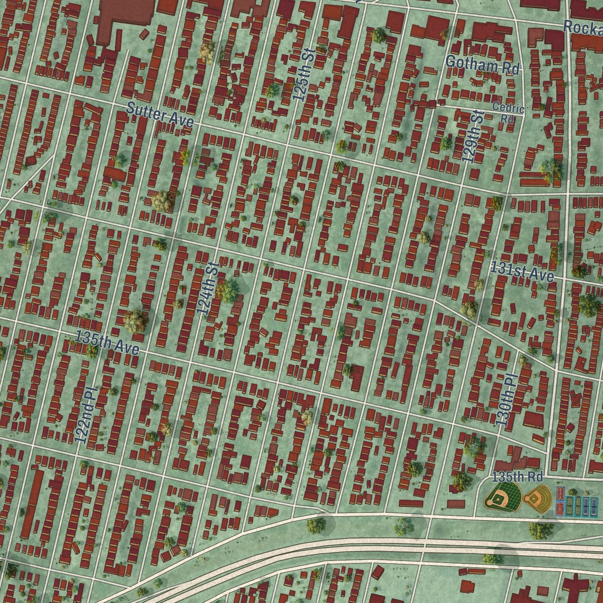 Second close-up of the map of South Ozone Park, New York print showing more streets and buildings