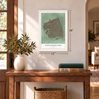 South Ozone Park, New York map, 12 x 18 inch print in a white frame in an entryway