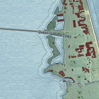 Second close-up of the map of South Padre Island, Texas print showing more streets and buildings