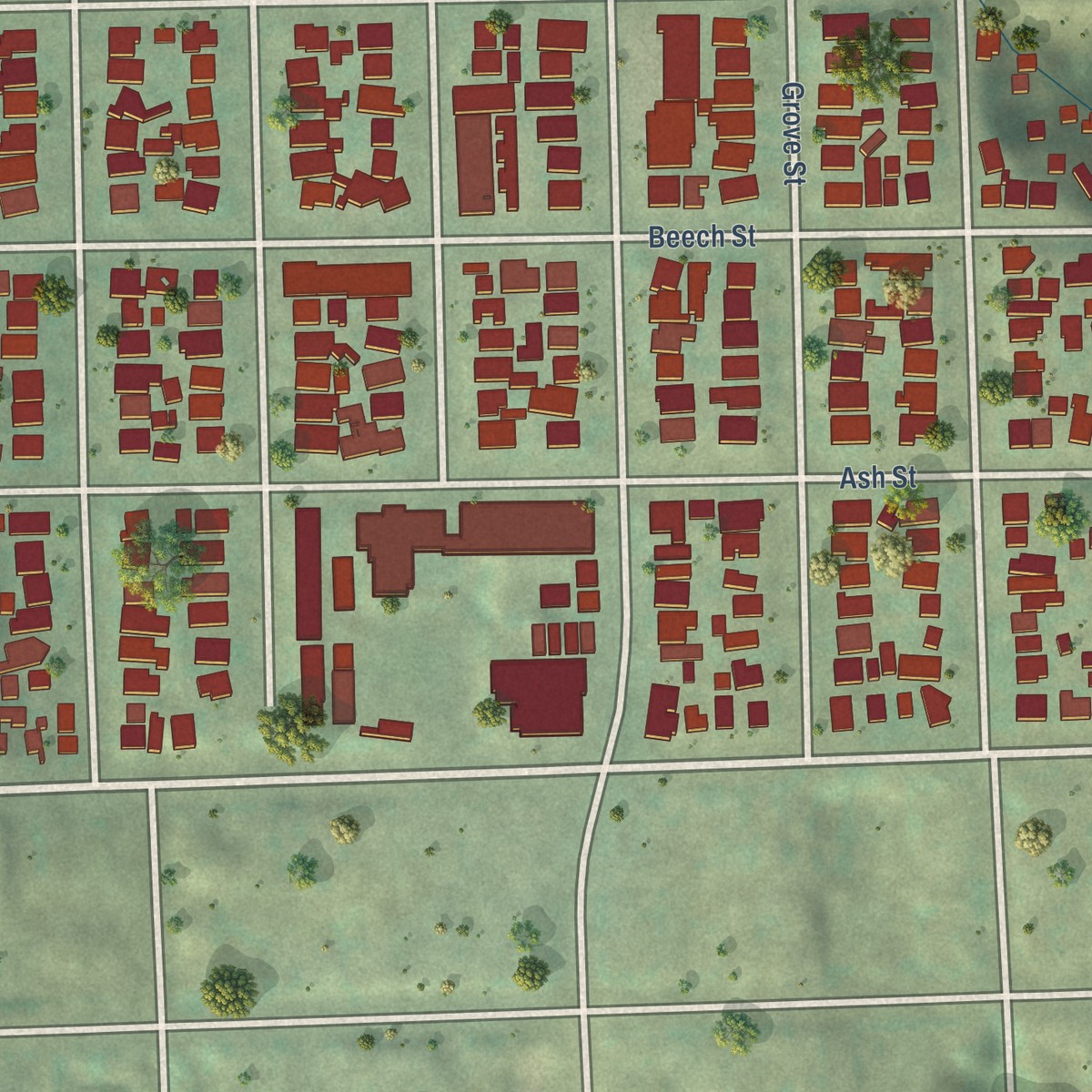 Second close-up of the map of South Park, California print showing more streets and buildings