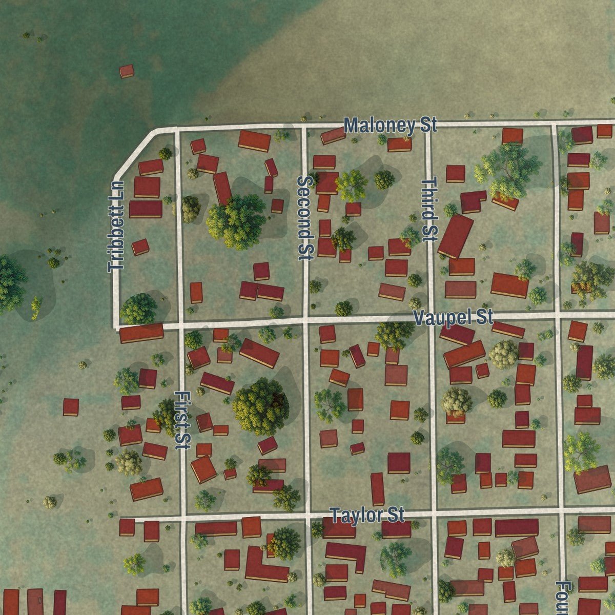 Second close-up of the map of South Pekin, Illinois print showing more streets and buildings