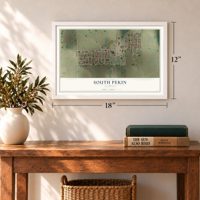 South Pekin, Illinois map, 12 x 18 inch print in a white frame in an entryway