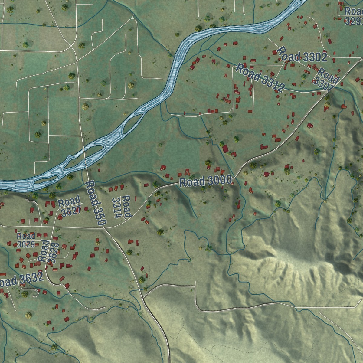 Second close-up of the map of South River, New Mexico print showing more streets and buildings