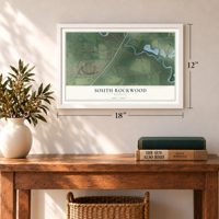 South Rockwood, Michigan map, 12 x 18 inch print in a white frame in an entryway