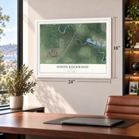South Rockwood, Michigan map, 18 x 24 inch print in a white frame in a home office