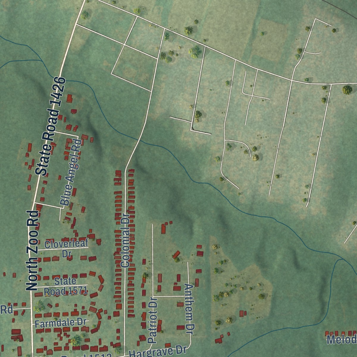 Second close-up of the map of South Rosemary, North Carolina print showing more streets and buildings