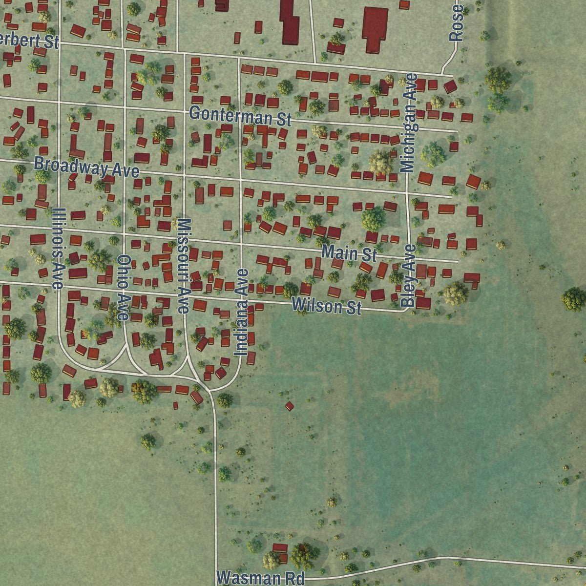 Second close-up of the map of South Roxana, Illinois print showing more streets and buildings