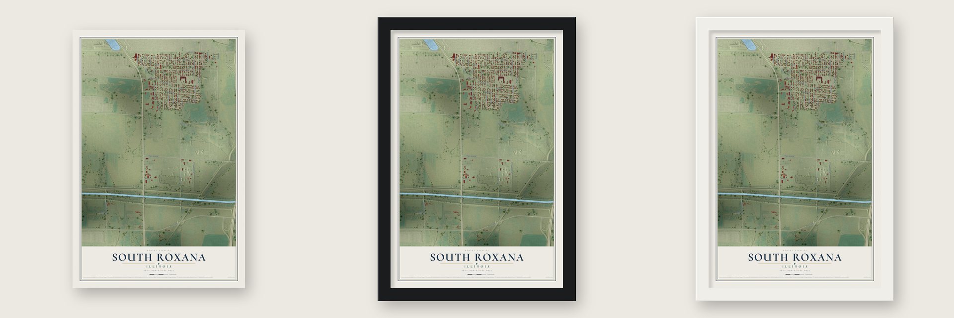 South Roxana, Illinois map unframed, in a black wood frame and in a white wood frame