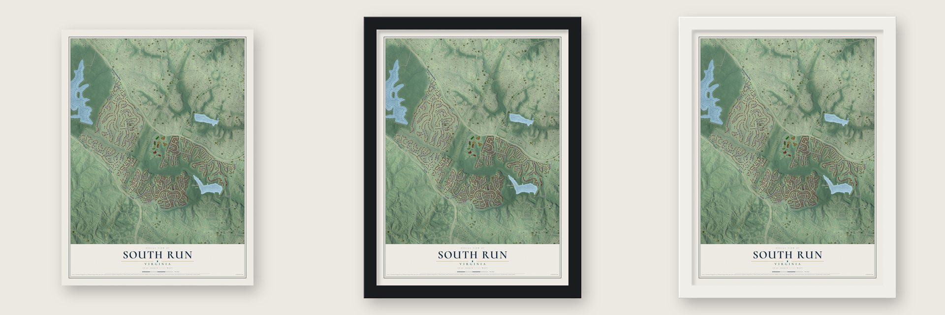 South Run, Virginia map unframed, in a black wood frame and in a white wood frame