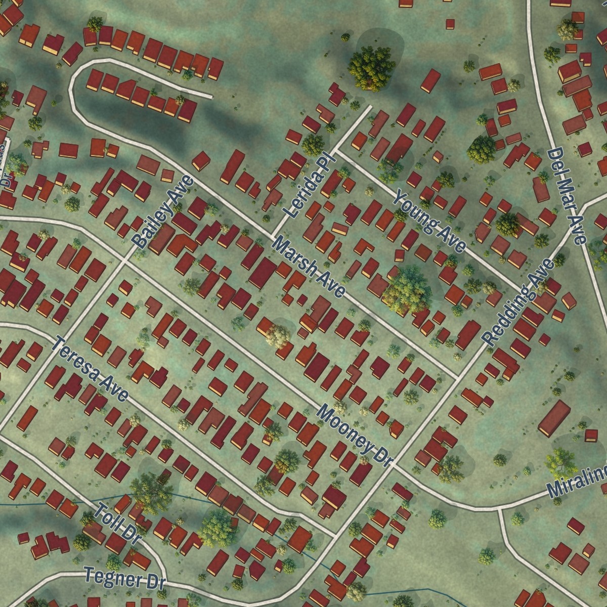 Second close-up of the map of South San Gabriel, California print showing more streets and buildings