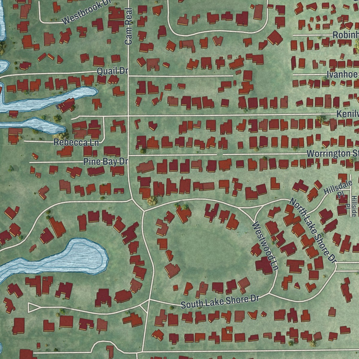 Second close-up of the map of South Sarasota, Florida print showing more streets and buildings