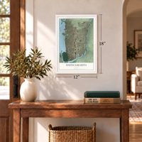 South Sarasota, Florida map, 12 x 18 inch print in a white frame in an entryway