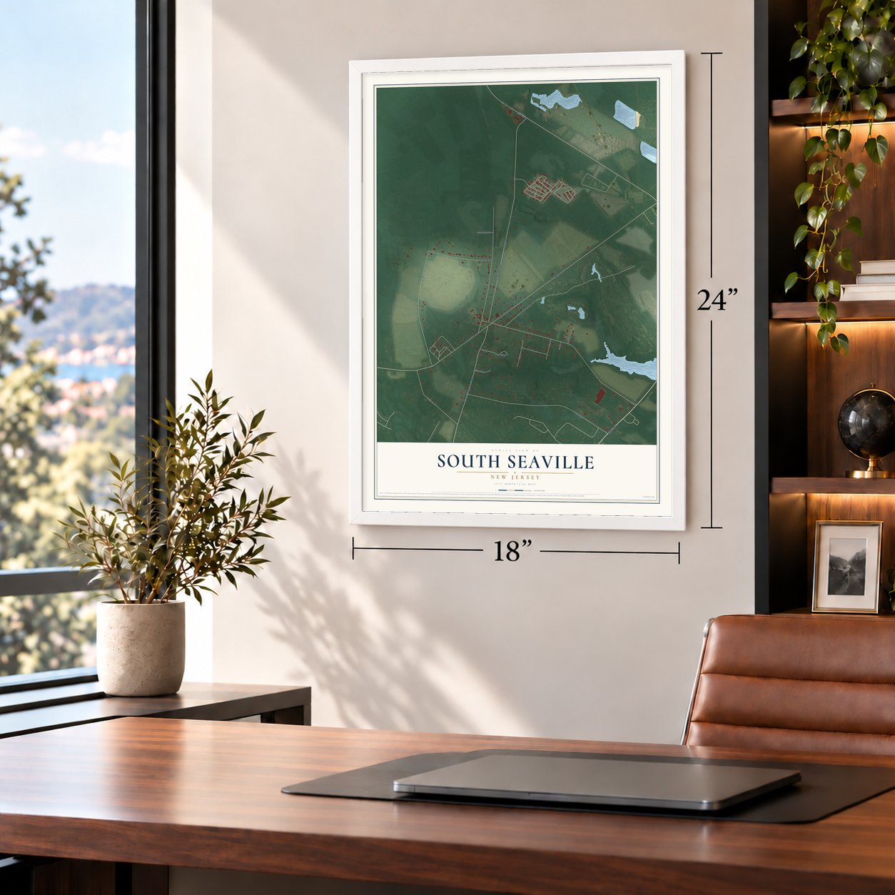 South Seaville, New Jersey map, 18 x 24 inch print in a white frame in a home office