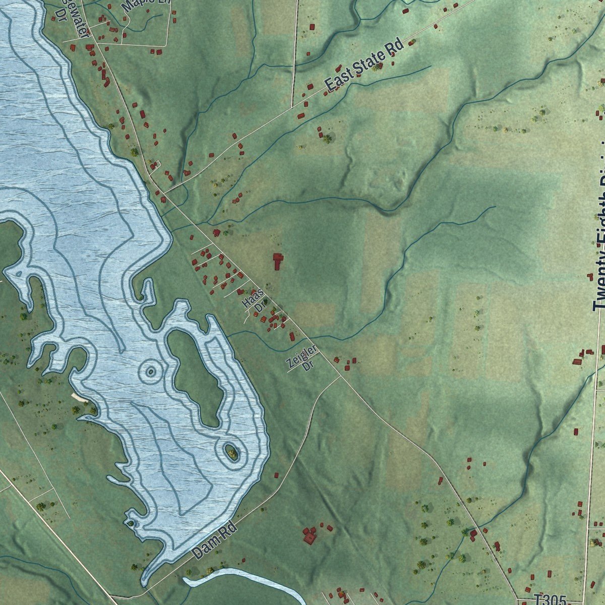 Second close-up of the map of South Shenango, Pennsylvania print showing more streets and buildings