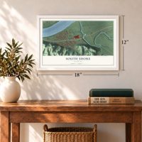 South Shore, Kentucky map, 12 x 18 inch print in a white frame in an entryway