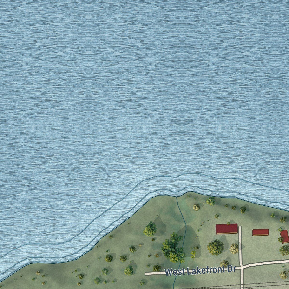 Second close-up of the map of South Shore, South Dakota print showing more streets and buildings