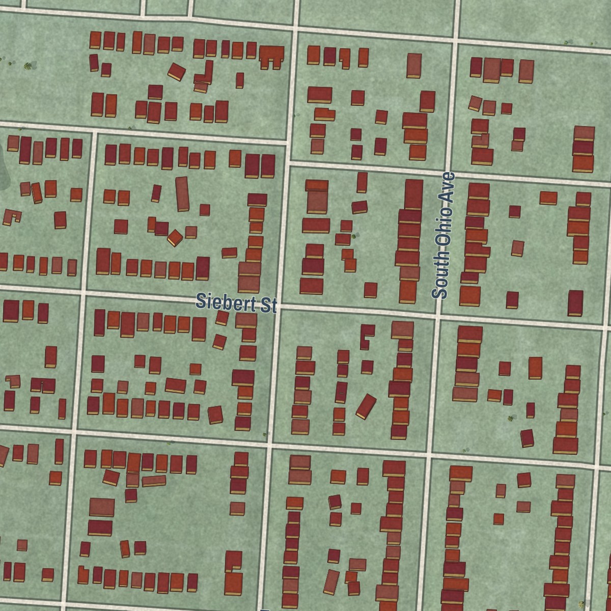 Second close-up of the map of South Side, Ohio print showing more streets and buildings