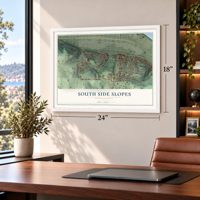 South Side Slopes, Pennsylvania map, 18 x 24 inch print in a white frame in a home office