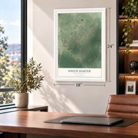 South Sumter, South Carolina map, 18 x 24 inch print in a white frame in a home office