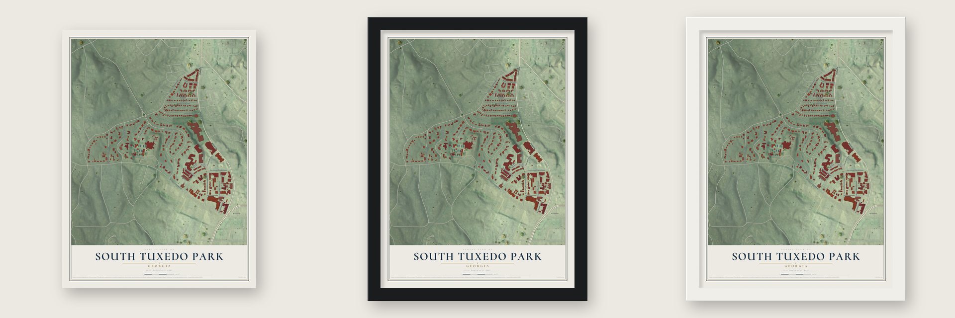 South Tuxedo Park, Georgia map unframed, in a black wood frame and in a white wood frame