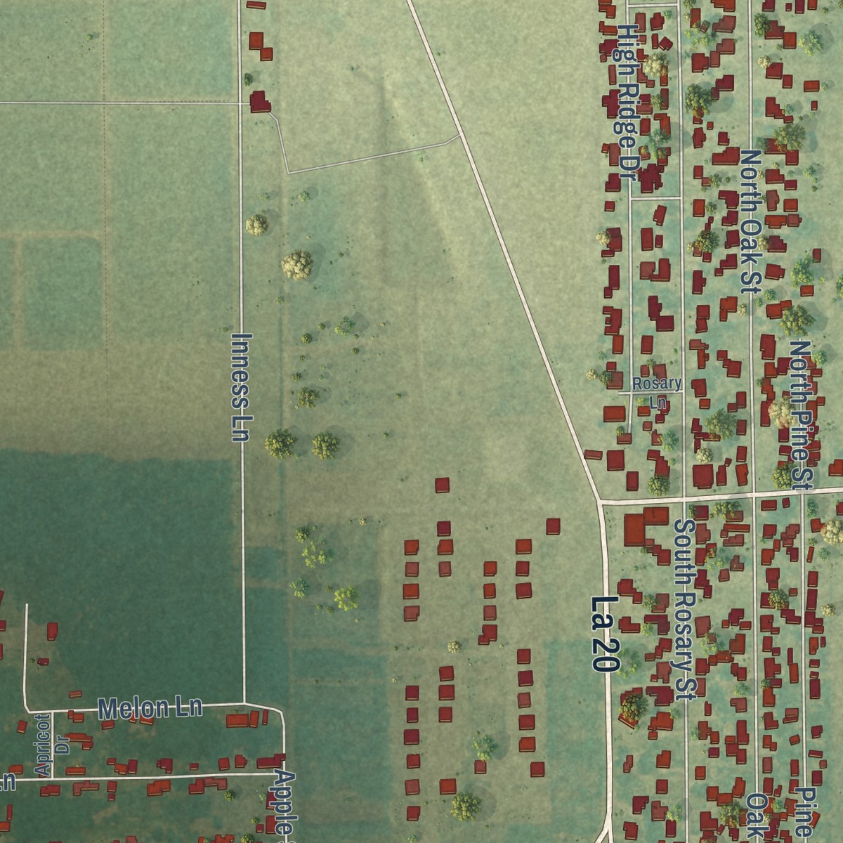 Second close-up of the map of South Vacherie, Louisiana print showing more streets and buildings