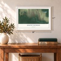South Vacherie, Louisiana map, 12 x 18 inch print in a white frame in an entryway