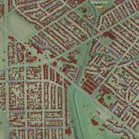 Second close-up of the map of South Whittier, California print showing more streets and buildings