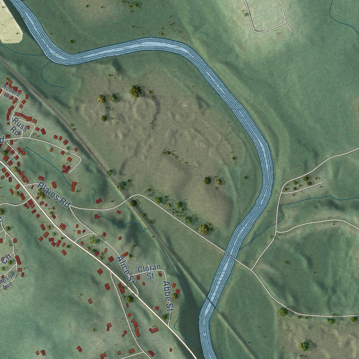 Second close-up of the map of South Windham, Connecticut print showing more streets and buildings