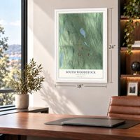 South Woodstock, Connecticut map, 18 x 24 inch print in a white frame in a home office