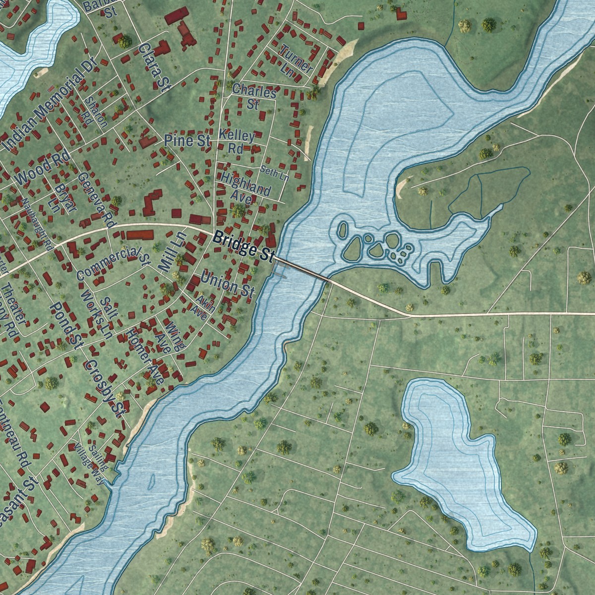 Second close-up of the map of South Yarmouth, Massachusetts print showing more streets and buildings