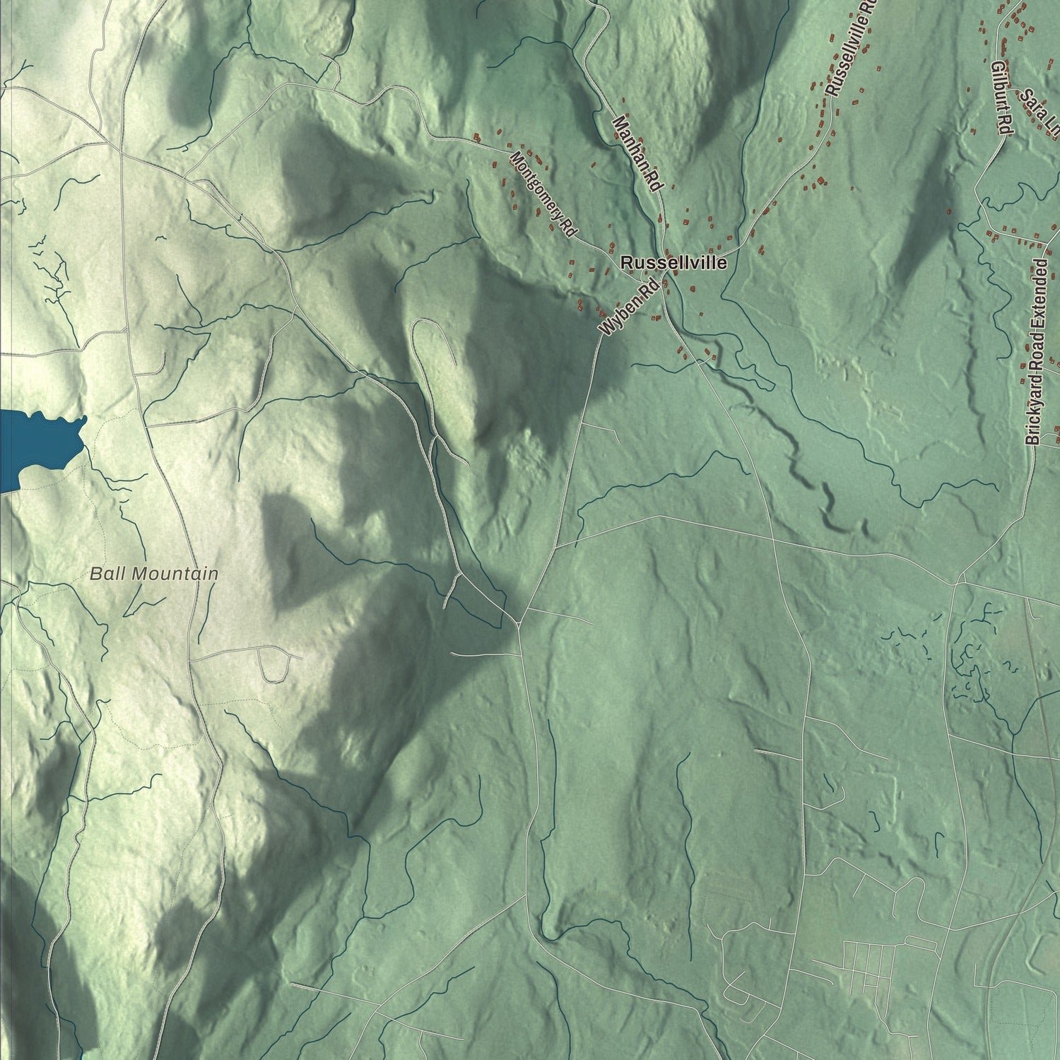 Close-up of the map of Southampton, Massachusetts print showing terrain and local geography