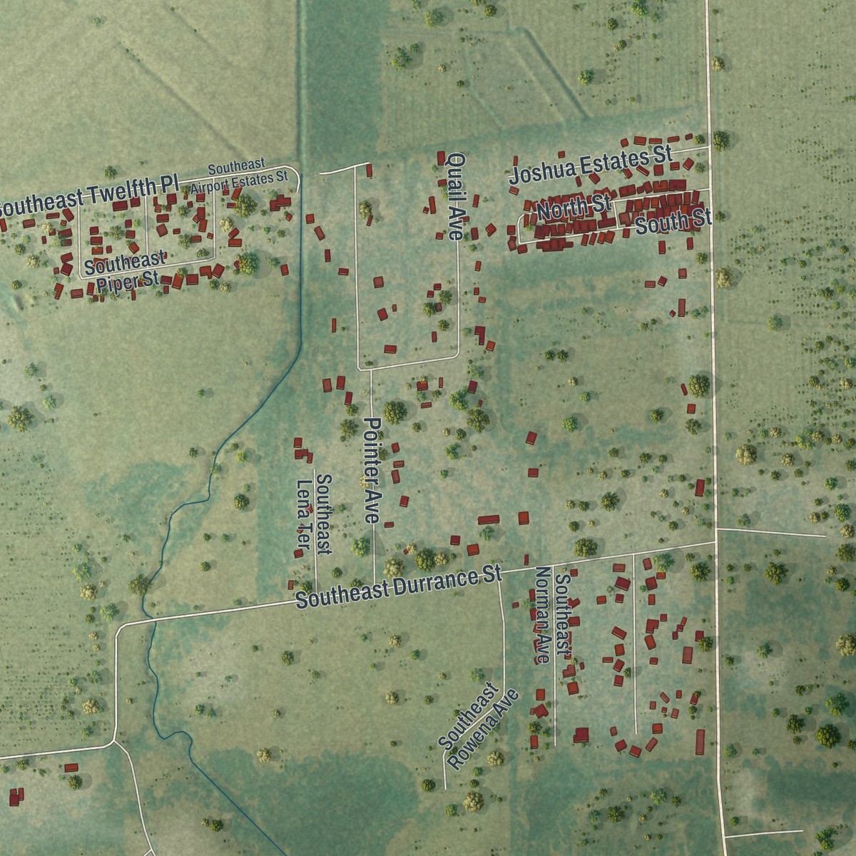 Second close-up of the map of Southeast Arcadia, Florida print showing more streets and buildings